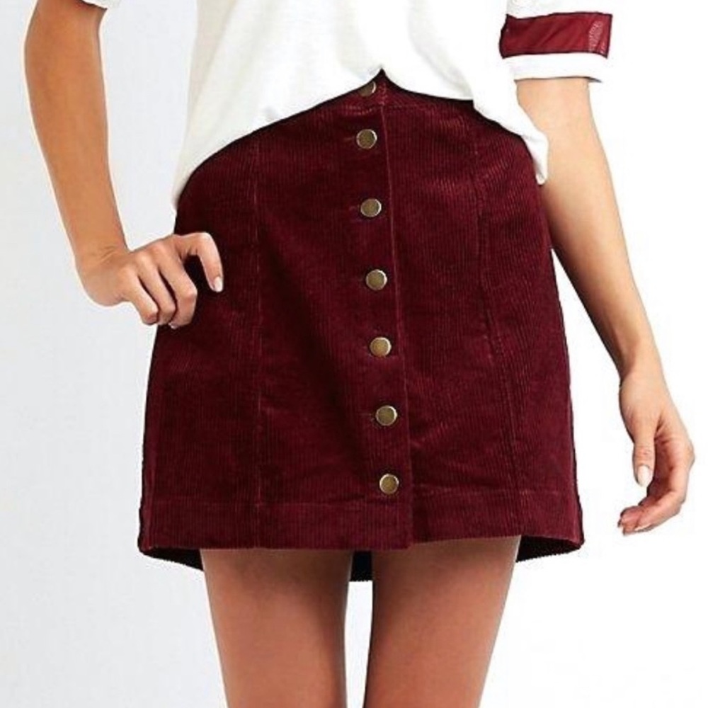 Maroon corduroy mini skirt, size M